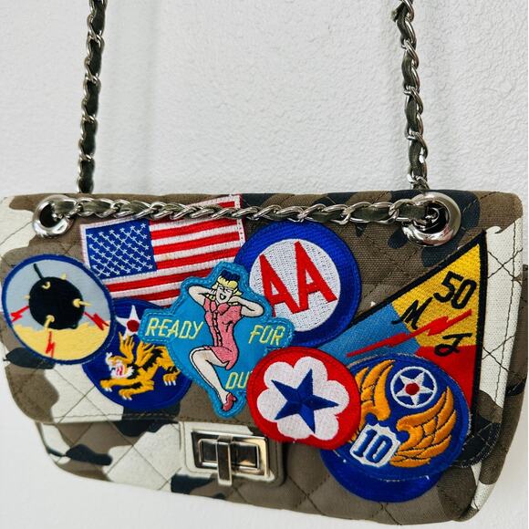 READYMADE Japan Green Multi Army Patch Shoulder Bag Braided Strap - Picture 1 of 16